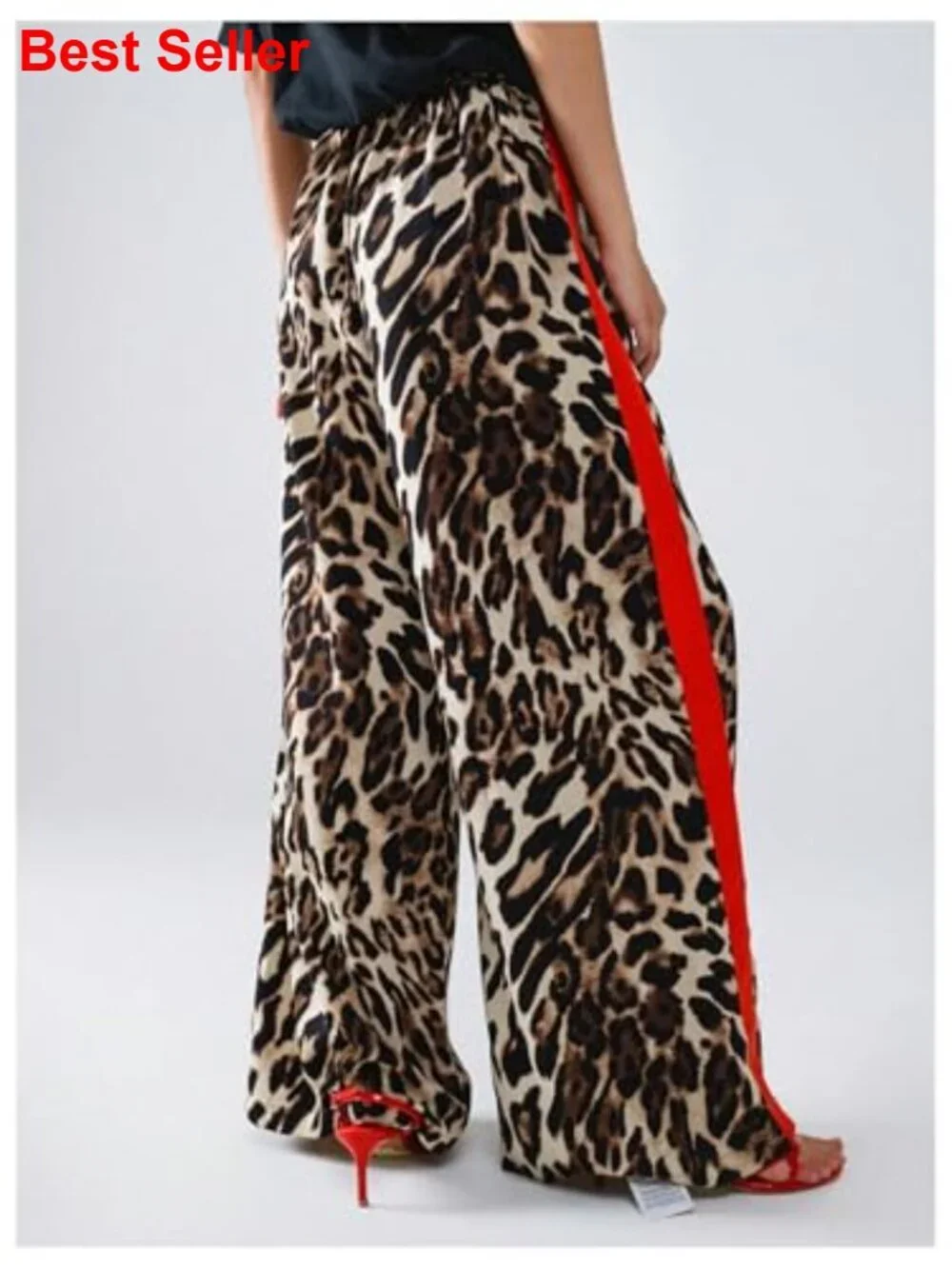 Cheetah Print Wide Leg Palazzo Pants with Drawstring Waist - Picture 3 of 5